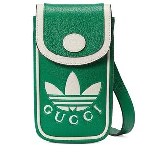 Adidas x Gucci Trefoil Leather Mini Phone Bag Crossbody Green Limited Edition